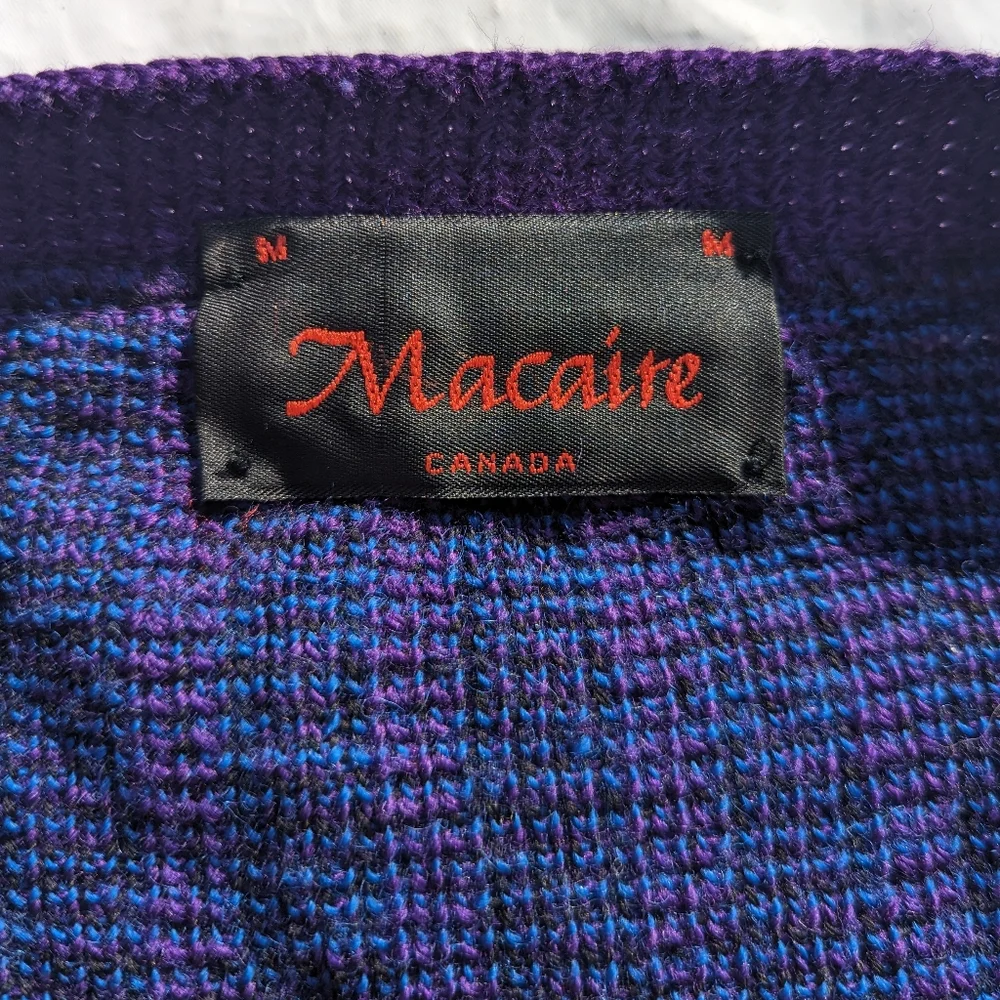 COPY - Vintage Macaire Purple, Blue & Black Wool Knit Button Front Cardigan Med… - Picture 5 of 6